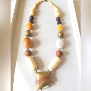 VINTAGE | Necklace | Ivory, Brass, Natural Stone